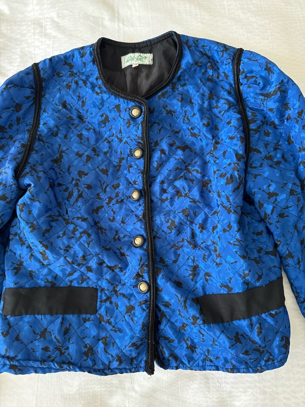 Herle Folle Paris blue and black quilted button-up jacket Size medium